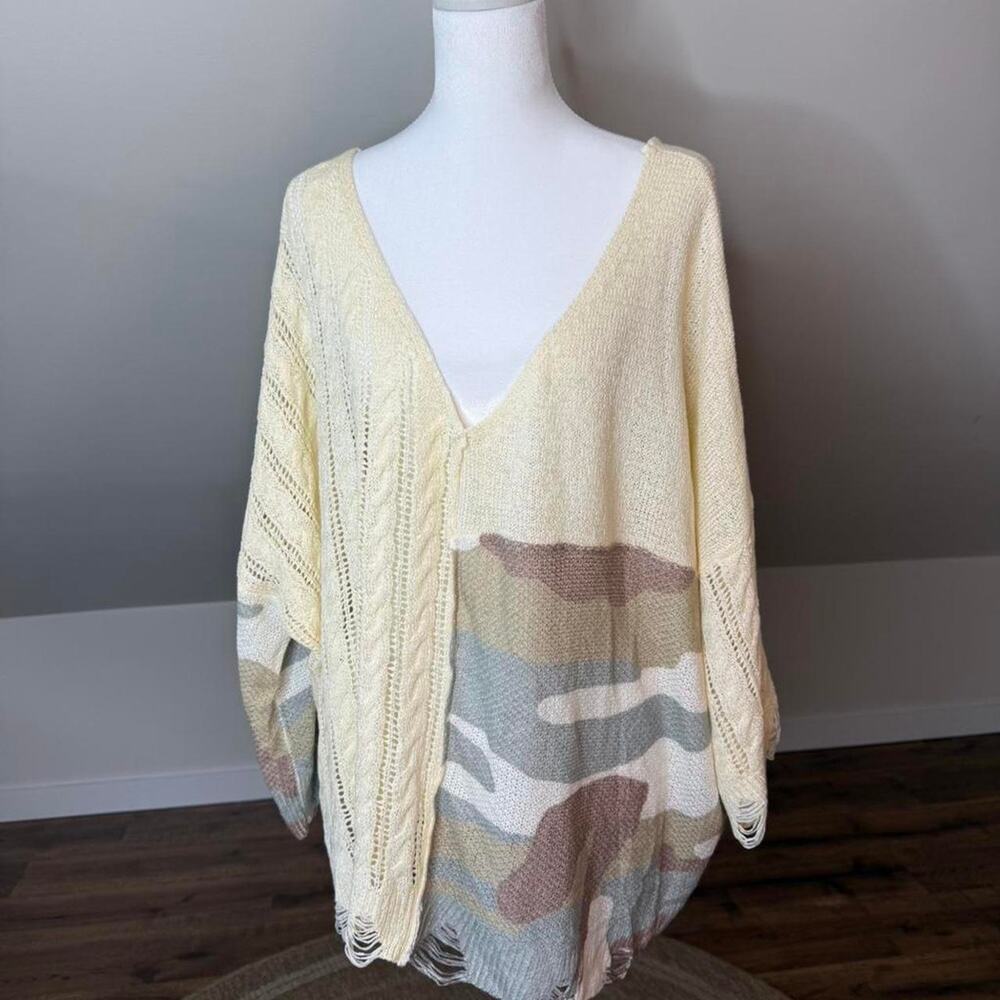 POL Oversized Boho Knit Poncho Sweater – Cottagecore Pastel Colorblock
